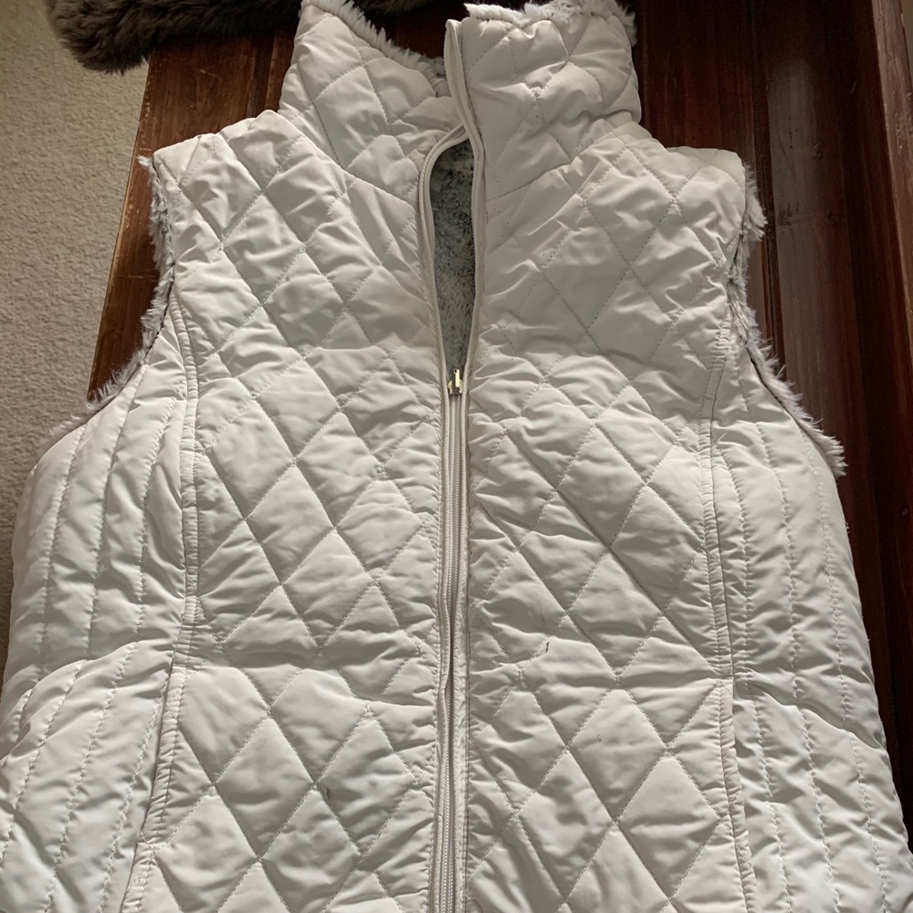 White reversible faux fur vest